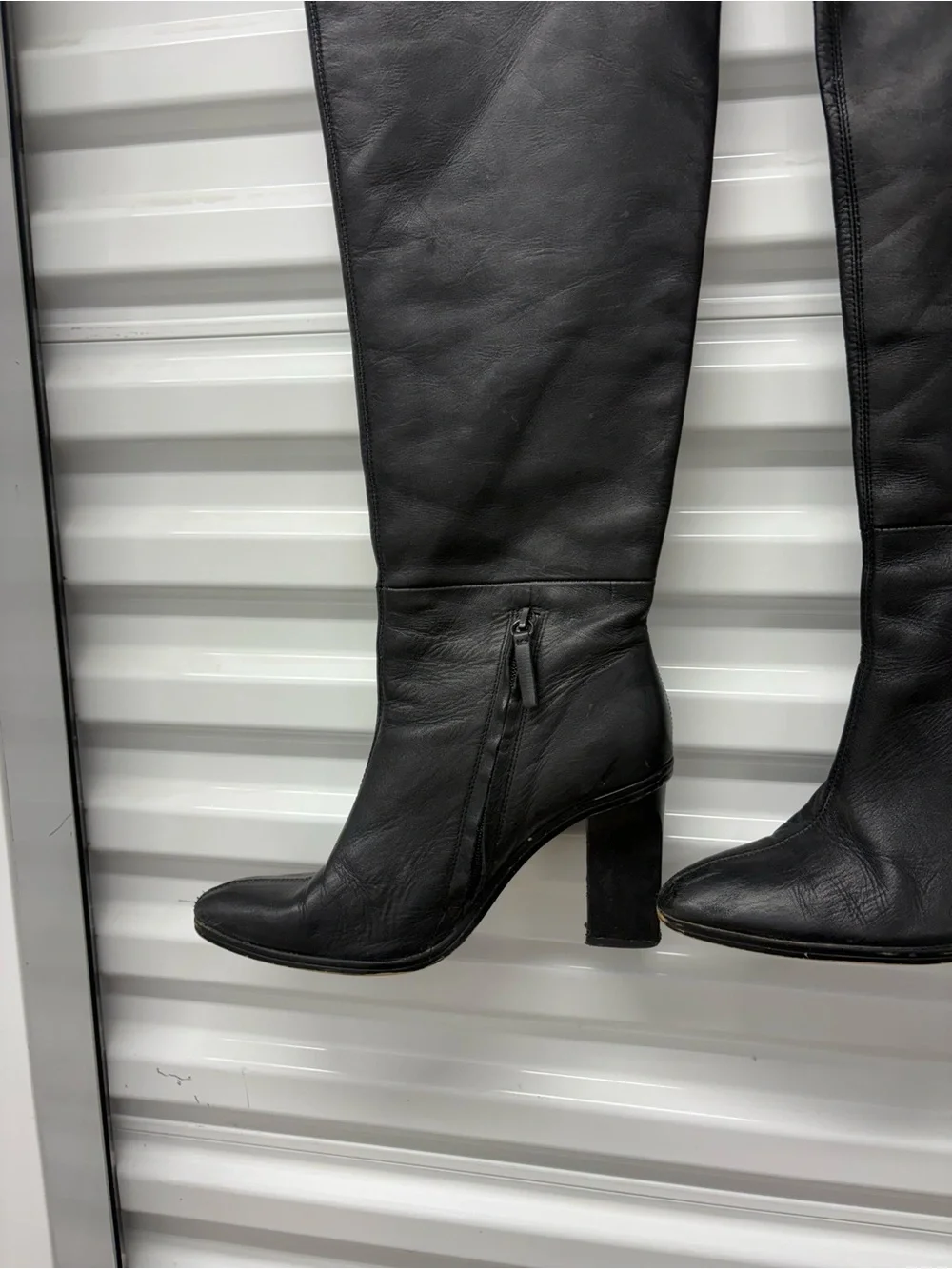 Zara Real Black Leather Knee High Riding Boots Zip Pointed Toe Women's EU 40